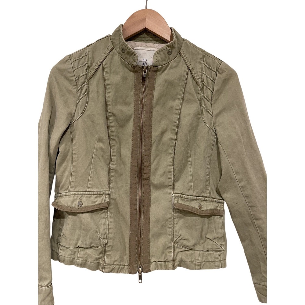 Anthropologie HEI HEI Jacket Small Green Military Moto Utility Mixed Media Indie